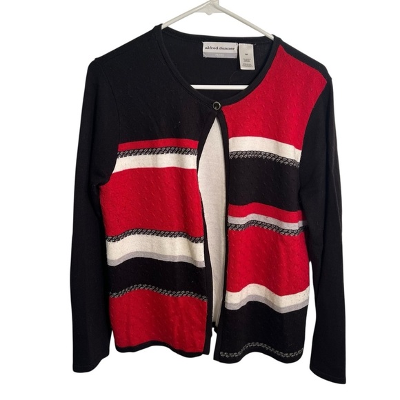 Alfred Dunner One Button Cardigan Black Red White PM - Picture 1 of 8